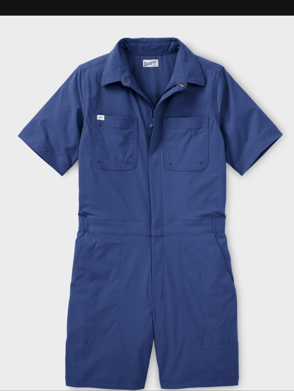 Duluth Trading Co Blue Short-Sleeve Short Jumpsuit Romper